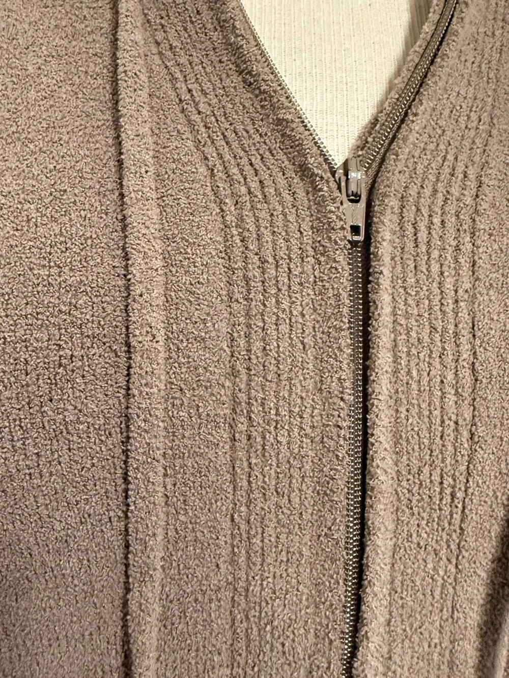 Skims Boucle Taupe Zip-Up Hooded Knit Sweater M